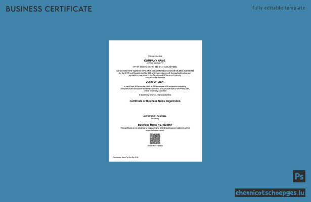 Beispiel für eine philippinische Bescheinigung zur Registrierung eines Firmennamens (Word- und PDF-Datei)